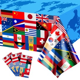 Runmeihe 3 Pack Plastic Rectangle International World Flag Table Cloth, Disposable and Recyclable Table Cover for International Communication Theme Kids Party Indoor Outdoor Decorations（7.2×4.2ft）