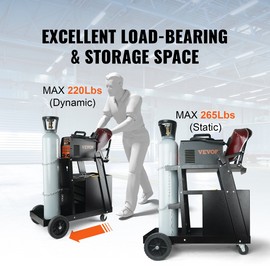 VEVOR Heavy Duty 2-Tier Welding Cart with 4 Drawers - 265 LBS Capacity, 360° Swivel Wh - 18 x 11 inch