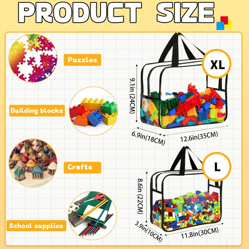 6PCS Toy Storage Bags, Clear Waterproof Toy Organizer Bags with