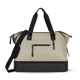 Sherpani Boston, Anti Theft Weekender Bags, Travel Duffel Bag for Women, Carry On Tote Bag with Removable Shoe Bottom Compartment, Metal Hardware (Straw)