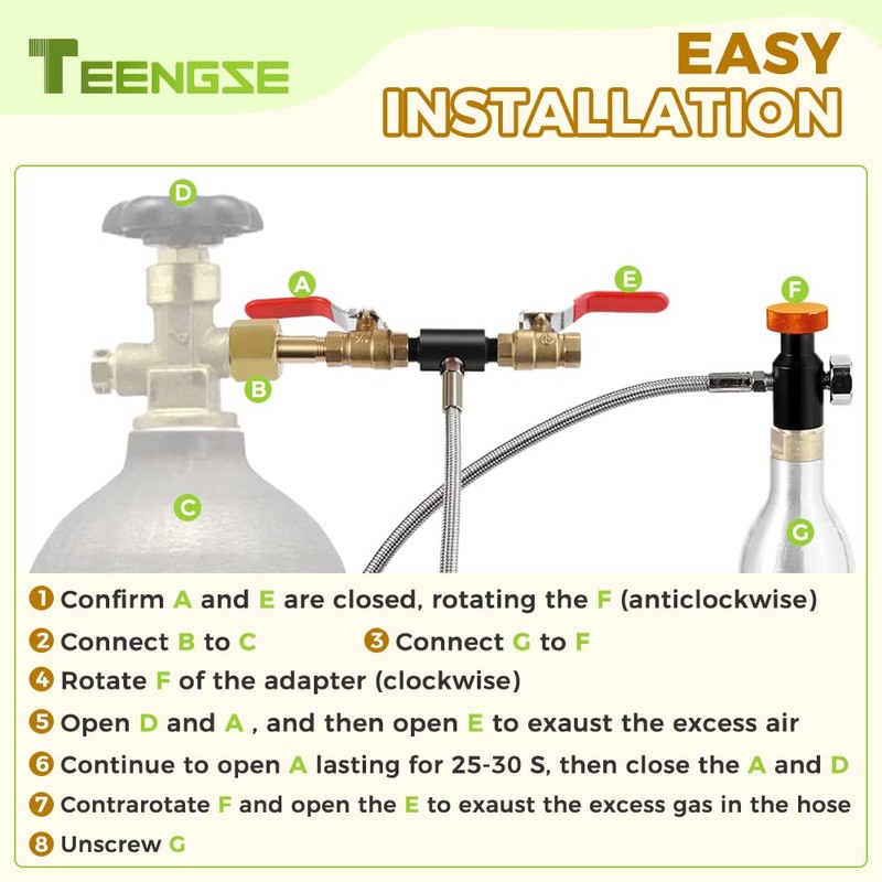 TEENGSE CGA320 G1/2 Co2 Cylinder Refill Adapter Hose, CO2 Refill