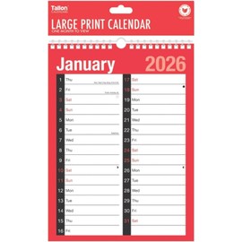 FIRST CHOICE KAYA 2026 Wallplanner R&B - A4 2 Column Month to View Slim Wallplanner Spiral Bound Calendar for Home Business Office School