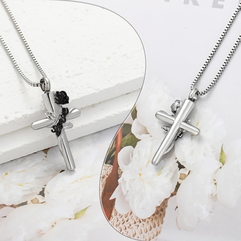 XSMZB Cross Cremation Jewelry for Ashes Human Pet Rose Flower