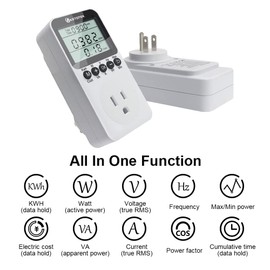 KETOTEK Watt Meter Power Meter Plug Electricity Usage Monitor for Home, Energy Monitor with LCD Display, Kilowatt Meter Socket Outlet, Voltage Amps Power Consumption Meter, Overload Protection