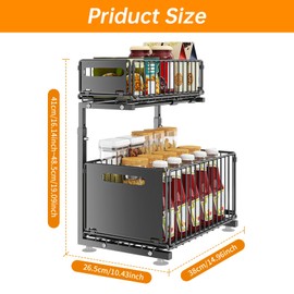 TOOCA BEAR Under Sink Organizers and Storage,2 Tier Pull Out Cabinet Organizer, Adjustable Height Slide Out Undersink Shelf for Bathroom Kitchen Cabinet