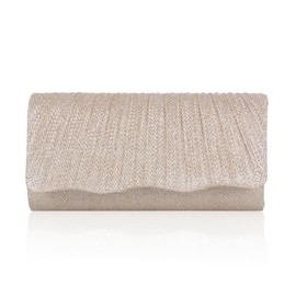 Adoptfade Chic Pleated Party Clutch Women Clutch Bag Glitter Evening Bags, Champagne