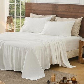 Bedlifes 100% French Pure Linen Sheets King Size Breathable and Cooling Flax Sheet Set Soft Durable and Moisture Wicking 16 Inch Deep Pocket-4 Piece(King,White)