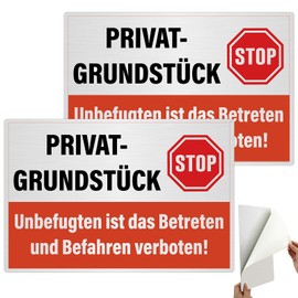 2 Stück Privatgrundstück Schilder,20 x 30 cm Privatgrundstück Betreten und Befahren Verboten Schild,Reflective Aluminum Schild Privatgrundstück mit Selbstklebend und Bohrlöcher