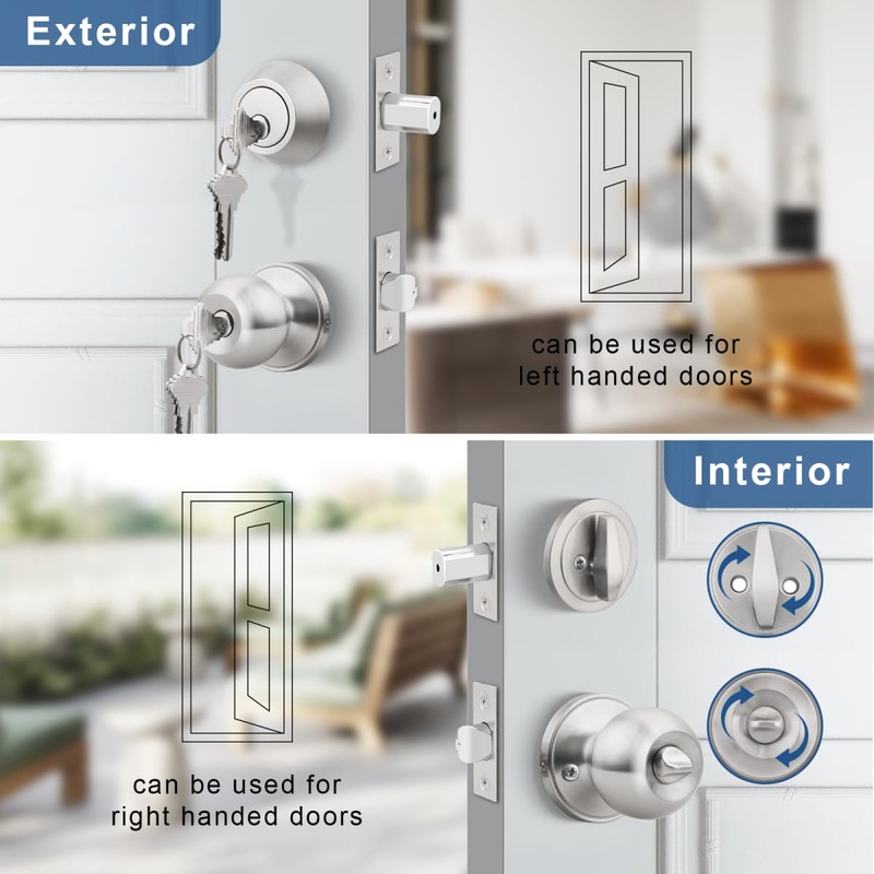 Knobonly Keyed Alike Exterior Door Knob, Round Outdoor Lock with