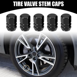 Partuto 5 Pcs 0.43"x0.39"x0.63" Universal Tire Wheel Valve Stem Caps - Car Tire Valve Dust Caps Durable - Aluminum Alloy Black
