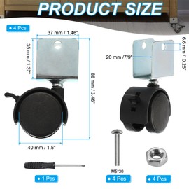 PATIKIL 1.5" Swivel Caster with 7/9" U Bracket, 4 Pack 360° Rotation Swivel No Noise Wheel with Brake Total 66 Lbs Galvanized Surface Caster for Furniture Legs