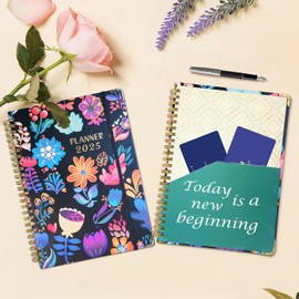 NADSSJL Diary 2025-2025 Diary A5 Week to View, Jan. 2025 - Dec. 2025, Academic Diary 2025, Twin-wire Binding, Hard Cover, Inner Pocket, Elastic Closure, Bookmark, Stickers, 21.5 x 15.5 x 1.5 cm