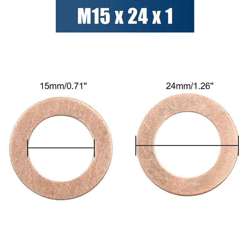X AUTOHAUX M15 x 24mm x 1mm Copper Crush Washers
