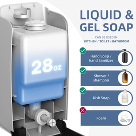 Soap Dispenser Wall Mount 28oz Commercial Hand Soap Dispenser for Bathroom Liquid Gel Hand Sanitizer Dispenser No Drilling Black