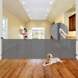 Reinforced 41" Extra Tall Pet Gate 120" Extra Wide Baby Gates for Large Openings, Extra Tall Retractable Baby Gates with Support Rods, Outdoor Large Dog Gate Indoor Extra Tall Baby Gates for Dogs/Gray