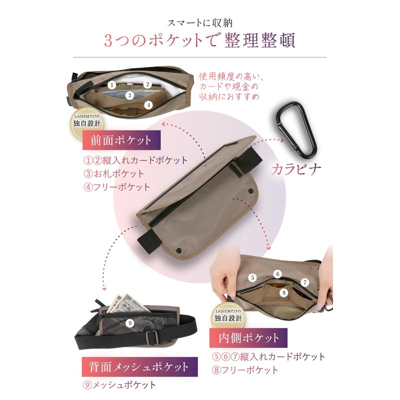 LASIEM Security Pouch, Waist Pouch, Security Pouch, Travel Goods, beige,