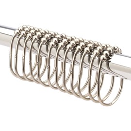 2LB Depot Wide Shower Curtain Rings/Hooks Set, Decorative Brushed Satin Nickel Finish, Easy Glide Rollers,100% Rustproof Stainless Steel, Set of 12 Rings for Shower Rods. Rust Proof Bathroom Hooks