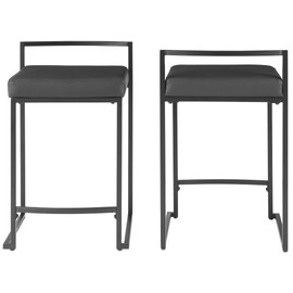 Crosley Furniture Harlowe Upholstered Seat Counter Height Bar Stools Set of 2, Kitchen and Dining, Matte Black
