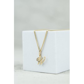 Rodium - Gold Pendant, Letter with Zircons, 14K Gold/585 Fineness, Charms for Necklace or Chain, Bracelet, Ideal Gifts for Women, Chain Pendant for Gold Jewellery, Gold