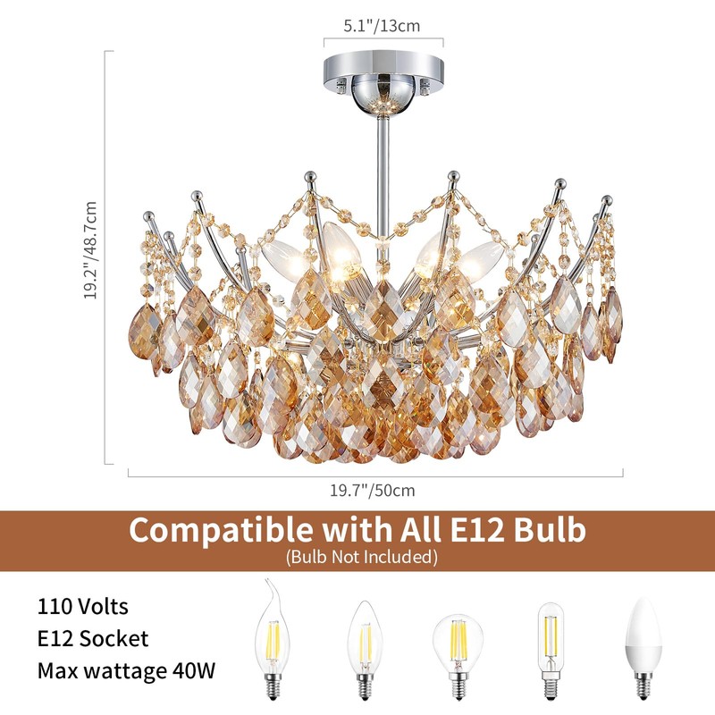 Crystal Ceiling Light Fixture, Modern Semi Flush Mount Ceiling Light,