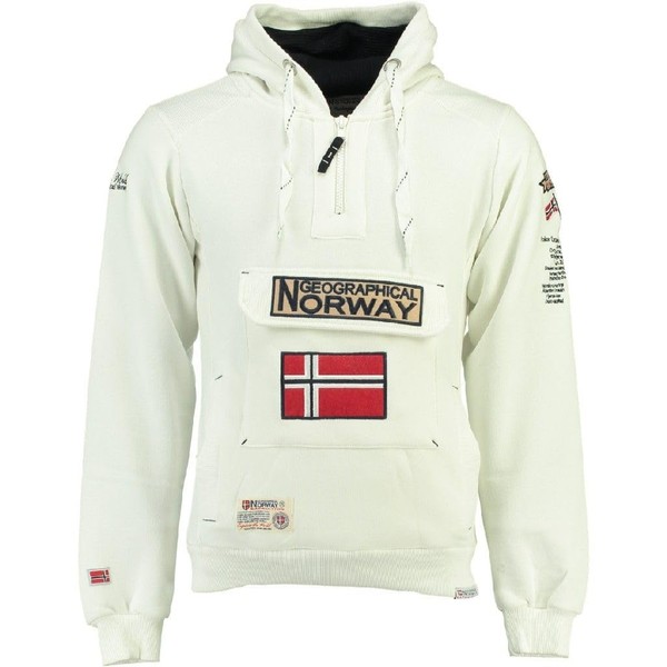 Geographical Norway GYMCLASS Men's Kangaroo Pocket Hoodie Sweatshirt with Brand Logo and Long Sleeve, White
