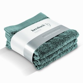 herzbach home Flannel Set of 3 30 x 30 cm - High Quality, Soft & Absorbent Mini Towels in Premium Quality - 100% Natural Cotton (Ocean Green)
