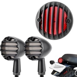 Eagwinger Motorcycle Grille Tail light and Turn Signals Kit LED Taillight Assembly Universal Compatible with Harley Sporster Café Racer Cruiser Bobber Chopper (Kit Black)