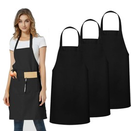 3 Piezas Delantal, Delantales de Cocina Profesional Impermeable Antimanchas con 2 Bolsillos, Delantal de Chef para Mujeres, Hombres, Delantal Parrillero y Multiusos (Negro)