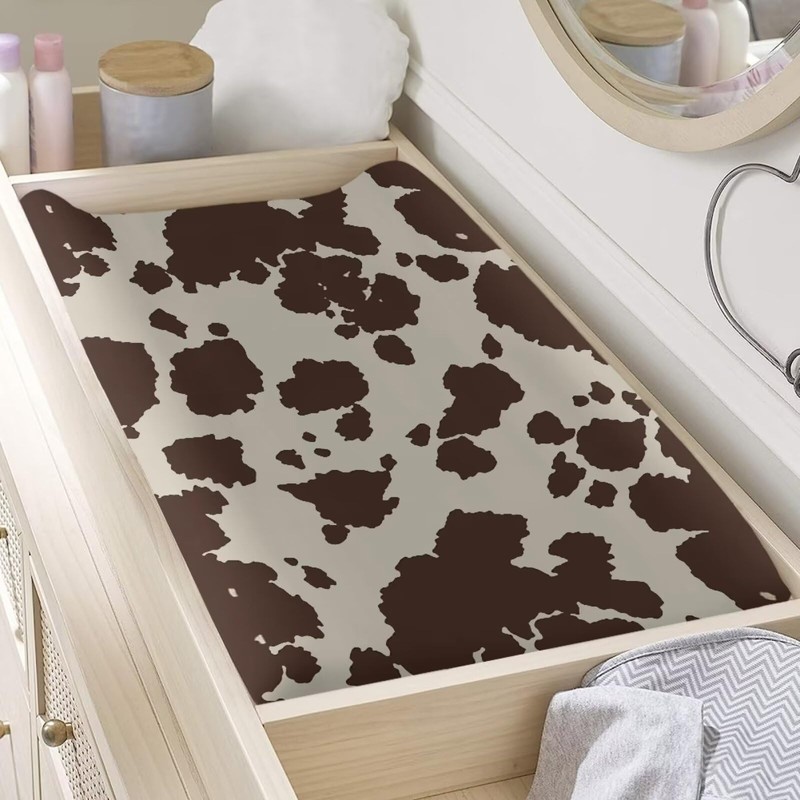 HUISEFOR Cow Print Changing Pad Cover Brown Diaper Changing Pad