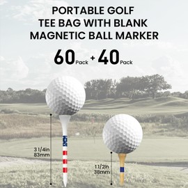 Golf Tees Wood Consistent Height 60 Pack USA Flag Long Tees 3 1/4 Inch and 40 Pack 1 1/2 Inch More Short Tees, Easy to Find American Wooden Bamboo Driving Range Tall Tee Value Gift Set