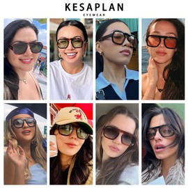 KesaPlan Trendy Square Aviator Sunglasses for Women, Vintage Flat Top Designer Shades Stylish Frame Sun Glasses (Tortoise/Green + Black/Grey)