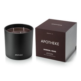 Apotheke 3-Wick Scented Candles for Home, Charcoal Rouge - 26 oz Long-Lasting Soy Wax Jar Candle - 120-140 Hours Burn Time - Notes of Cedarwood & Sandalwood, Smoky Embers, Maple, & Hint of Raspberry