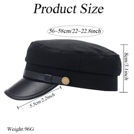 Classic Vintage Chauffeur Style Driver Cap for Men and Women Black Peaked Newsboy Hat with Gold Buckle