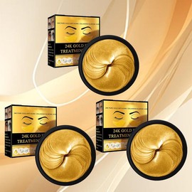 24K Gold Under  Patches, Anti-Aging   Infused with Collagen and Hyaluronic Acid - Reduce Dark Circles, Puffiness, and Wrinkles - Variation: 3 boxes