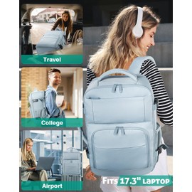Travel Backpack For Women, Carry On Backpack for Men Flight Approved Airline Personal Item Travel Bag TSA Business 17.3 in Laptop Mochila, Travels Essentials Bookbag for Work Nurse Hiking (Light Blue)