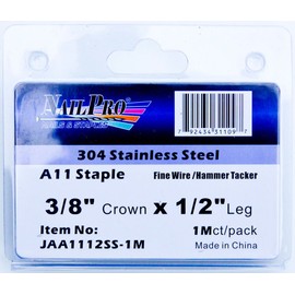 NailPRO A1112SS 20 Ga 1/2" Leg x 3/8" Crown Stainless Steel Fine Wire Staples, 1000 Count