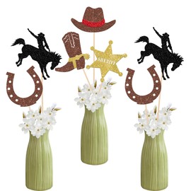 ZHUOWEISM 10 PCS Cowboy Centerpieces for Tables Glitte Western Party Decorations, Rodeo Theme Party Table Decorations, Cowboy Theme Party Decorations for Wild West Party Decorations Table Toppers