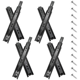 20 inch Drawer Slides 4 Pairs (8pcs) Full Extension Ball Bearing Drawer Rails Side Mount 3 fold Metal Dresser Runners for File Cabinet Trash Can Kitchen Wardrobe Glides 20" Black 100 LB Capacity