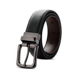 Kajeer Children's Reversible Belt for Boys Girls - Black and Brown Boys PU Leather Belt for School Uniform Jeans with Rotating Buckle, Gunmetal