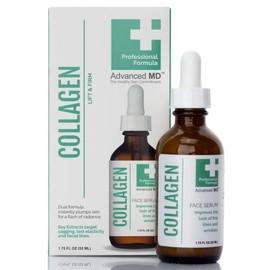 Advanced MD Collagen Face Serum Moisturizer For Wrinkles & Fine Lines Professional Formula To Lift & Firm By Targeting Lost Skin Elasticity. Soy Extract, Antioxidants, Peptides, 1.75 Fl Oz