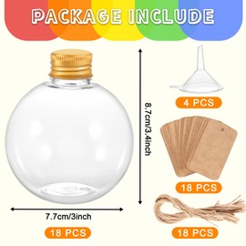 Dlerom 18 Pieces 6 oz Spherical Plastic Potion Bottles Ball Shape Sand Art Bottles with Funnel Christmas Cocktail Ornament Balls Candy Jar for DIY Wedding Party Crafts Decoration(Gold, Aluminum Cap)