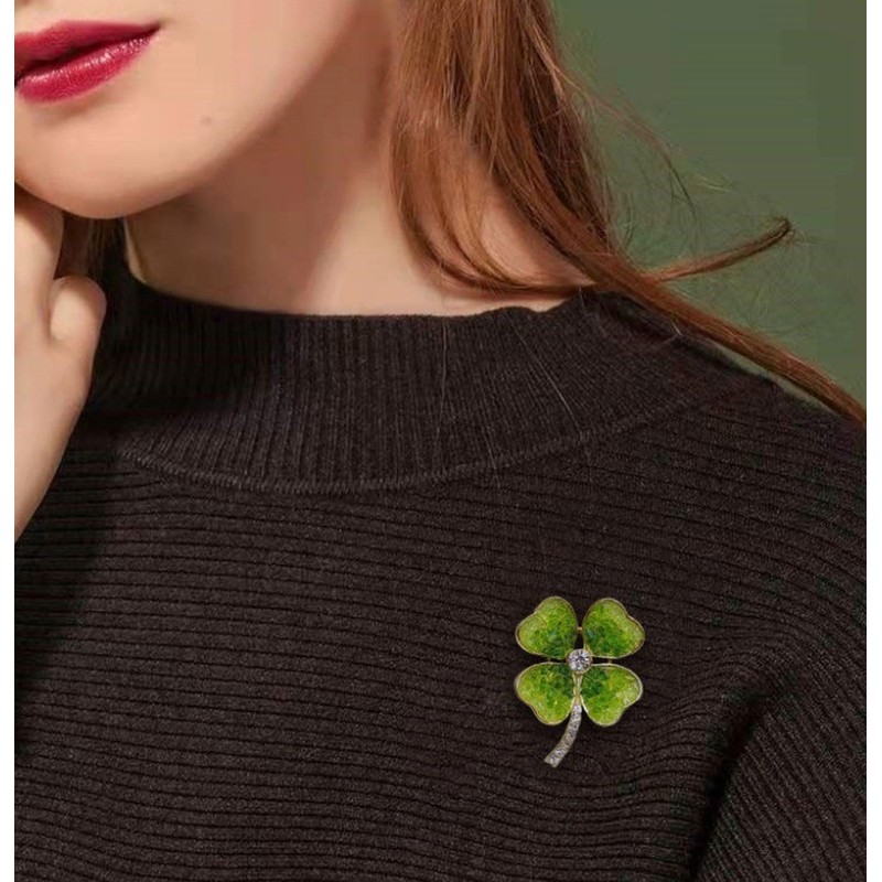 GFM® Three Leaf or Four Leaf Clover Dimantes Enamel Brooch