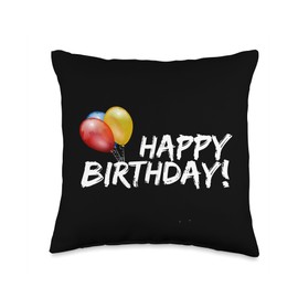 Happy Birthday Balloons White Text Throw Pillow