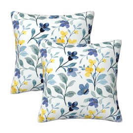 AELUTYSH Yellow and Blue Floral Throw Pillow Covers 16x16 Inch Set of 2 Spring Sage Green Pillow Covers Farmhouse Flowers Leaves Outdoor Decor Square Cushion Covers for Home Sofa Car Bedroom