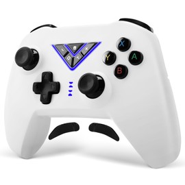 VooFun Controller für Switch/Lite/OLED/PC, Wireless Switch Pro Controller mit Aufwachen, 6 LEDs Wireless Controller mit 6-Achsen Gyroskop, Vibration, Makro, Turbo und Screenshot, Weiß