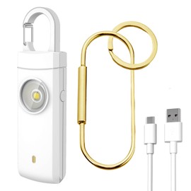 Self Defense USB Rechargeable Alarm,130 dB Loud Siren with LED Strobe Light,Keychain Design for Easier Carrying, Personal Alarm for Women, Children, Elderly. (White)