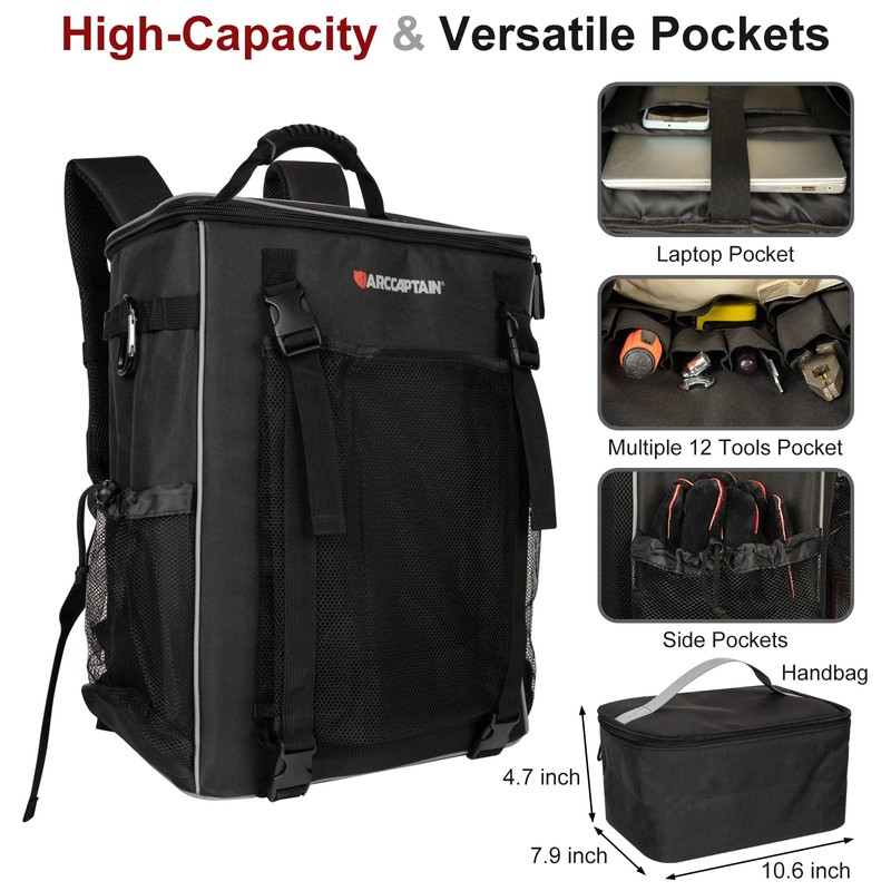 ARCCAPTAIN Welding Tools Backpack, Large Capacity Tactical Welding Helmet Tool
