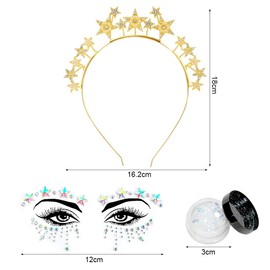 Headband Stars Gold, Star Rhinestone Hair Hoop Headband, Rhinestones Face Tattoo, Glitter Face, Glitter Headband Women, Stars Rhinestone Hair Band, Glitter Hair Accessories for Carnival Costume Party