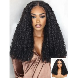 UNICE Bye Bye Knots 7x5 Lace Front Wig Human Hair Water Wave with Finger Coil Ends Glueless Wigs Human Hair Pre Plucked Pre Cut Bleached Knots Natural Hairline 150% Density 20 inch