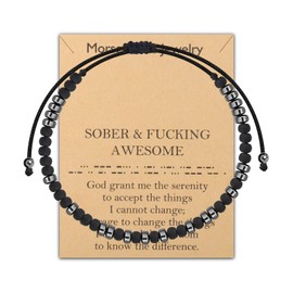 LQRI Sober Recovery Bracelet Sober and Fucking Awesome Morse Code Bracelet Addiction Recovery Gift (Sober&Fucking Awesome)